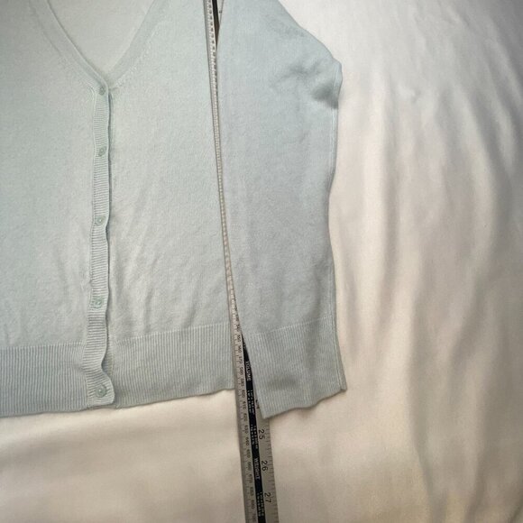 Italian Wool Cardigan Sweater Button Down Long Sleeves Deep V-Neck Light Blue - Picture 9 of 12